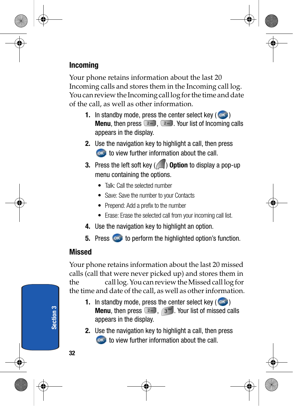 Incoming, Missed | Samsung SCH-A570ZSVXAR User Manual | Page 32 / 194