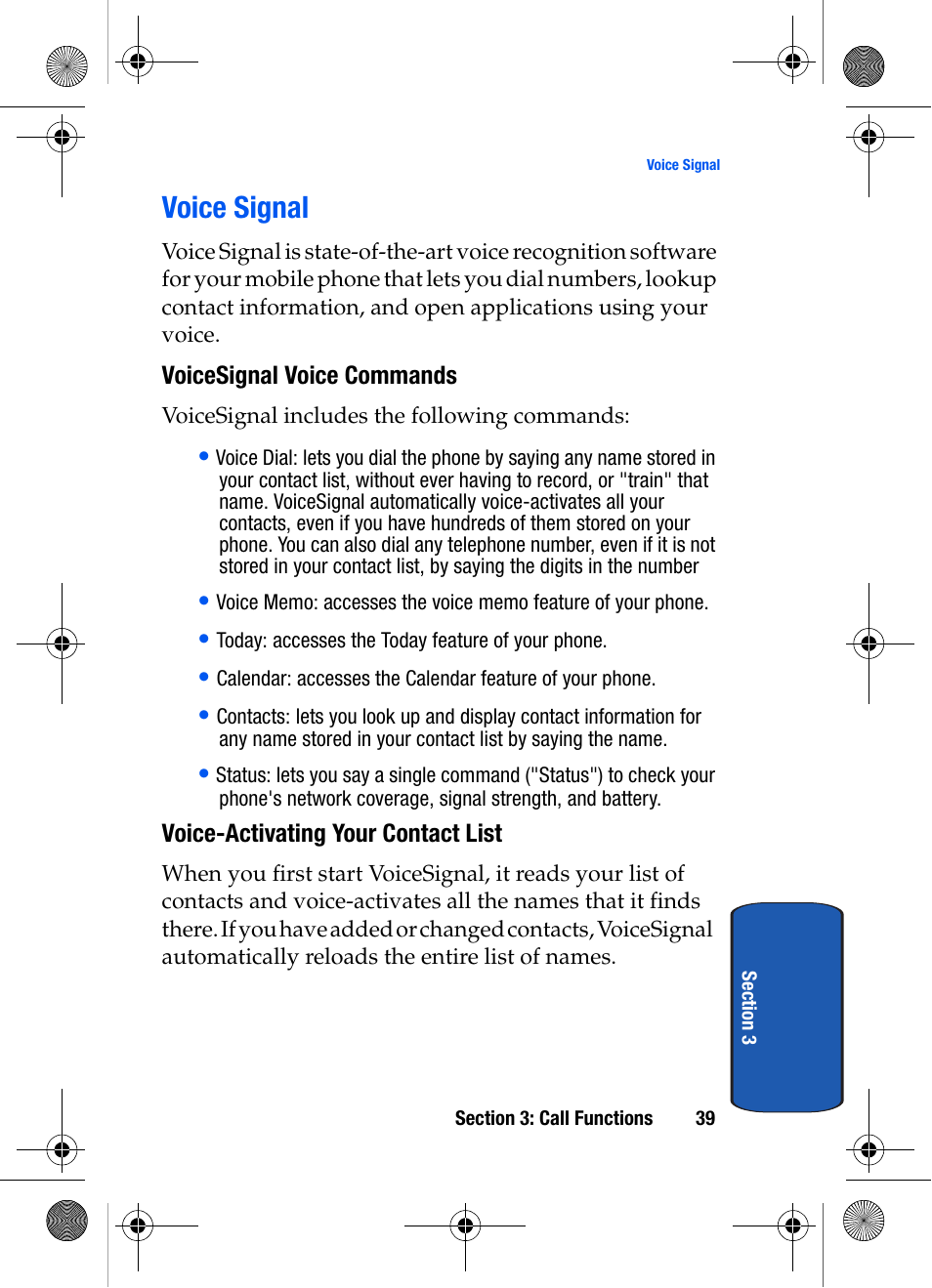 Voice signal, Voicesignal voice commands, Voice-activating your contact list | Samsung SCH-A570ZSVXAR User Manual | Page 39 / 194