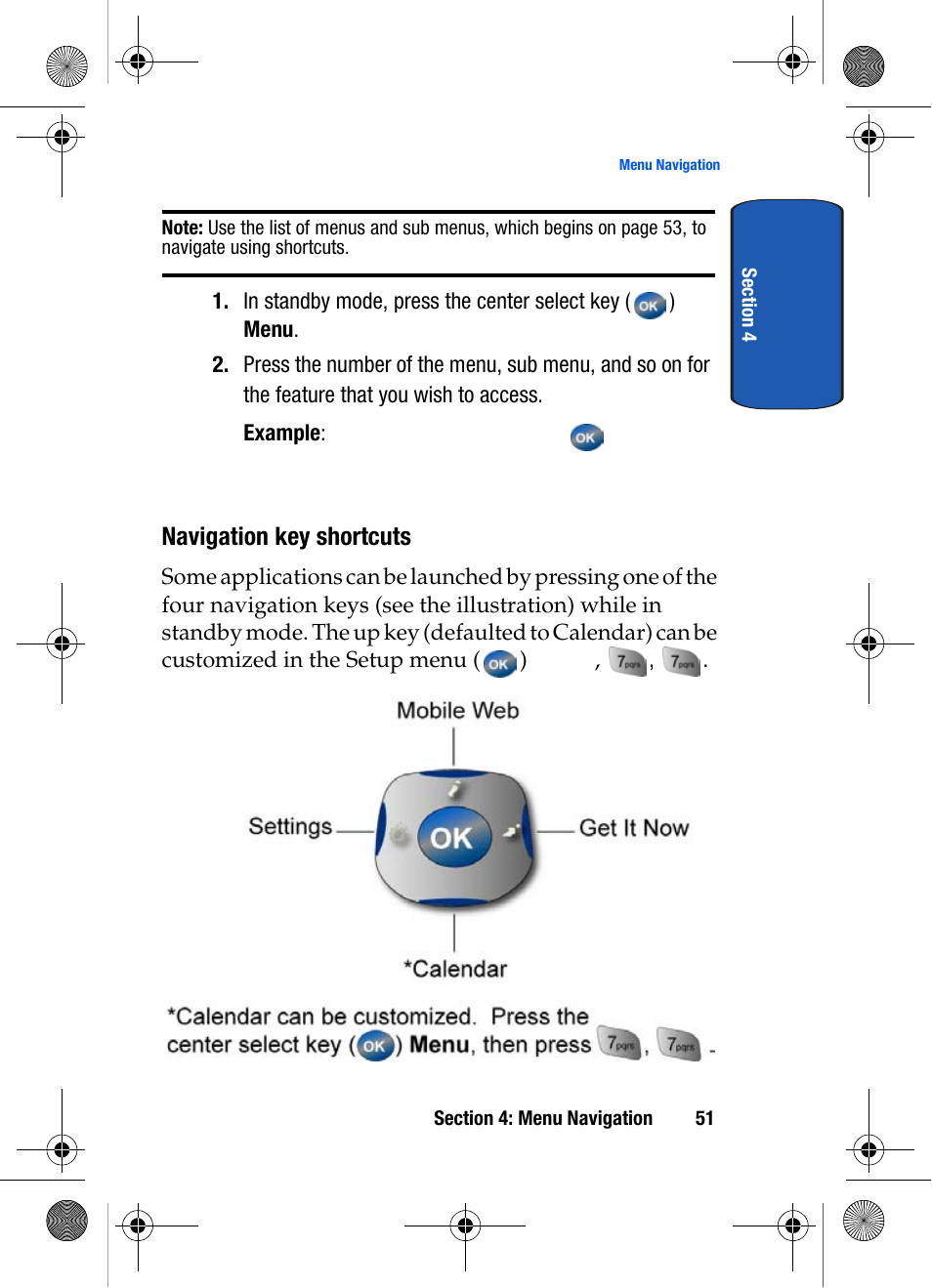 Navigation key shortcuts | Samsung SCH-A570ZSVXAR User Manual | Page 51 / 194