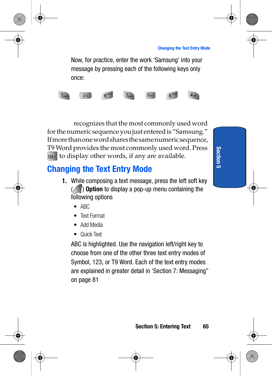 Changing the text entry mode | Samsung SCH-A570ZSVXAR User Manual | Page 65 / 194