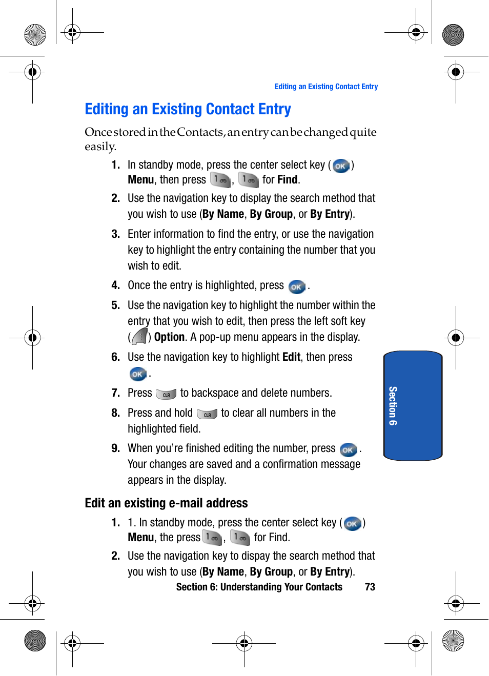 Editing an existing contact entry, Edit an existing e-mail address | Samsung SCH-A570ZSVXAR User Manual | Page 73 / 194