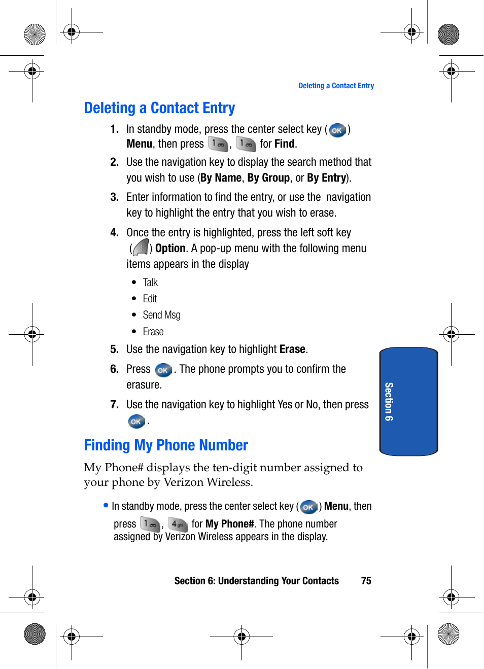 Deleting a contact entry, Finding my phone number, Deleting a contact entry finding my phone number | Samsung SCH-A570ZSVXAR User Manual | Page 75 / 194