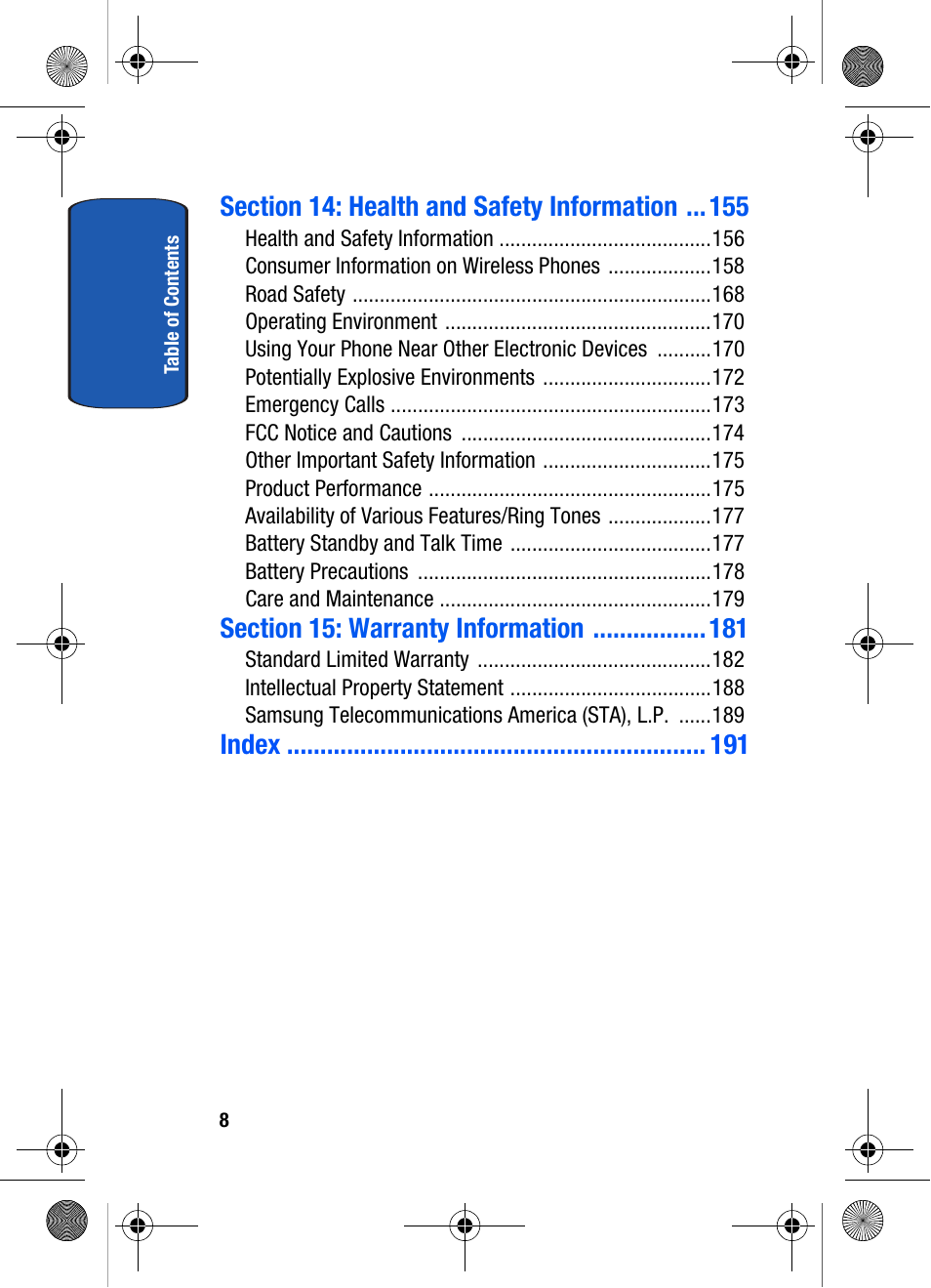 Index | Samsung SCH-A570ZSVXAR User Manual | Page 8 / 194