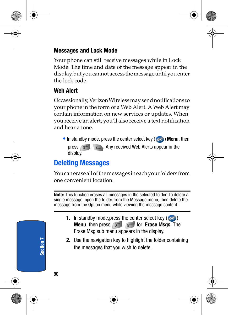 Messages and lock mode, Web alert, Deleting messages | Samsung SCH-A570ZSVXAR User Manual | Page 90 / 194
