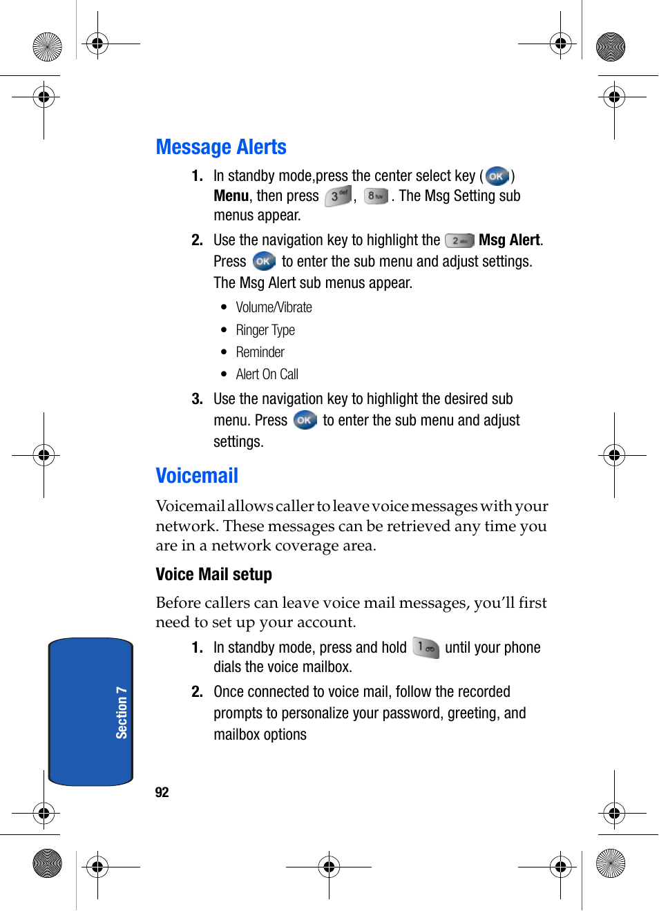 Message alerts, Voicemail, Voice mail setup | Message alerts voicemail | Samsung SCH-A570ZSVXAR User Manual | Page 92 / 194