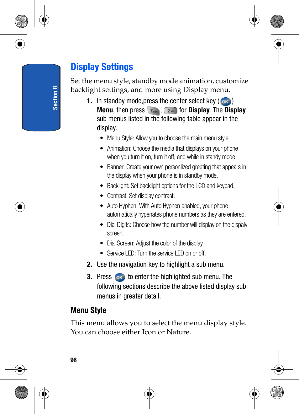 Display settings, Menu style | Samsung SCH-A570ZSVXAR User Manual | Page 96 / 194