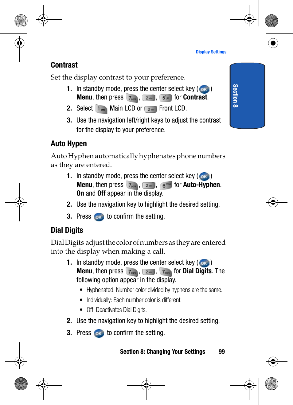 Contrast, Auto hypen, Dial digits | Samsung SCH-A570ZSVXAR User Manual | Page 99 / 194