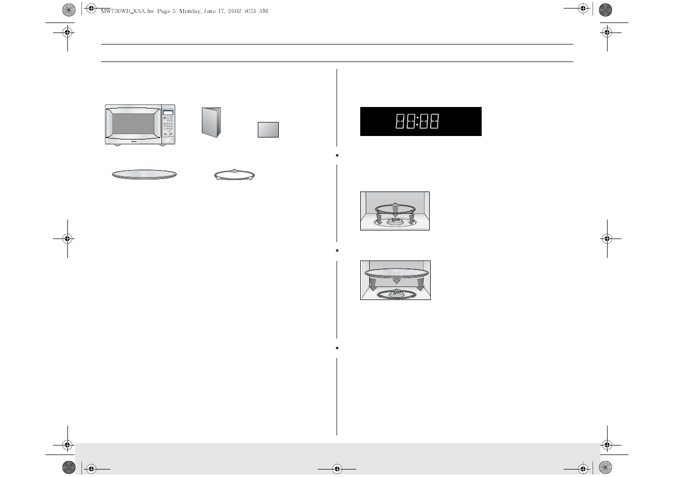 Your new microwave oven, Checking parts, Warranty and service information | Setting up your microwave oven | Samsung MW730BB-XAA User Manual | Page 5 / 24