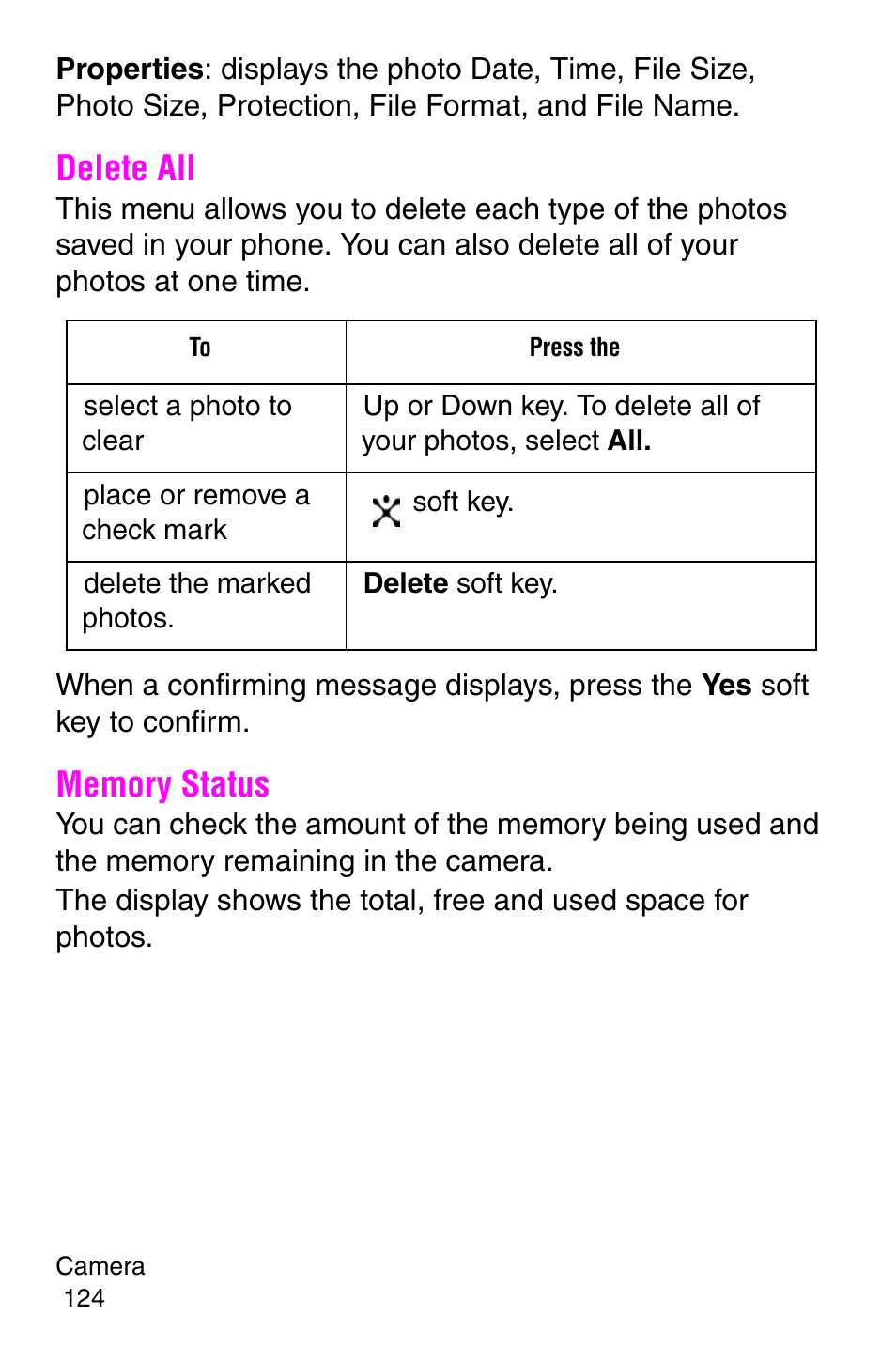 Delete all, Memory status, Delete all memory status | Samsung SGH-E317CSACIN User Manual | Page 124 / 224