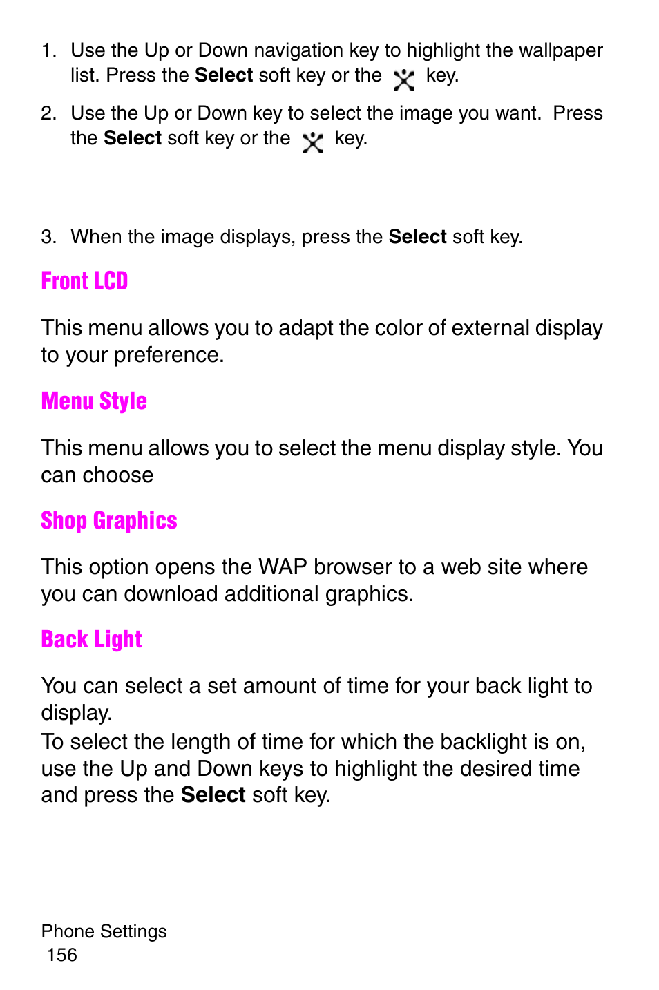 When the image displays, press the select soft key, Front lcd | Samsung SGH-E317CSACIN User Manual | Page 156 / 224