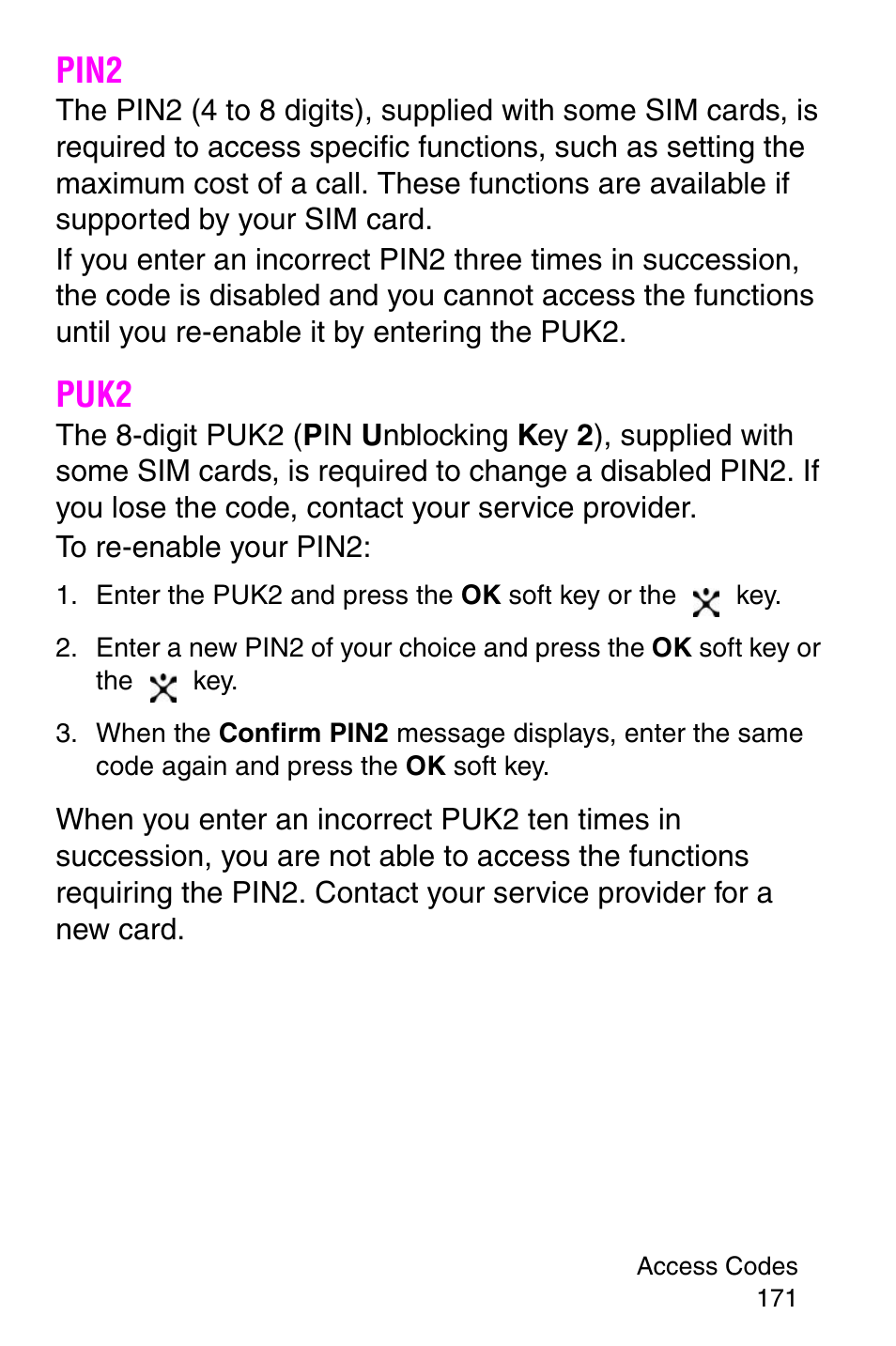 Pin2, Puk2, Pin2 puk2 | Samsung SGH-E317CSACIN User Manual | Page 171 / 224