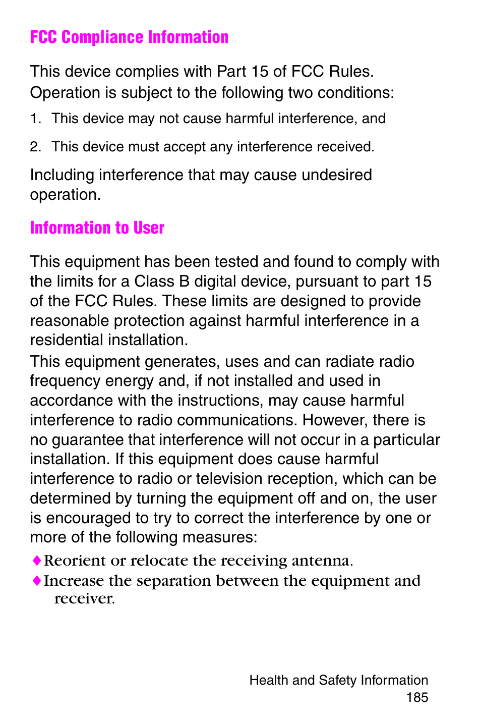 This device must accept any interference received | Samsung SGH-E317CSACIN User Manual | Page 185 / 224