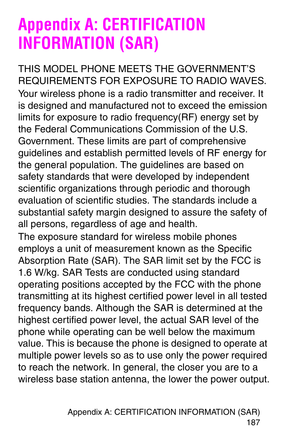 Appendix a: certification information (sar) | Samsung SGH-E317CSACIN User Manual | Page 187 / 224