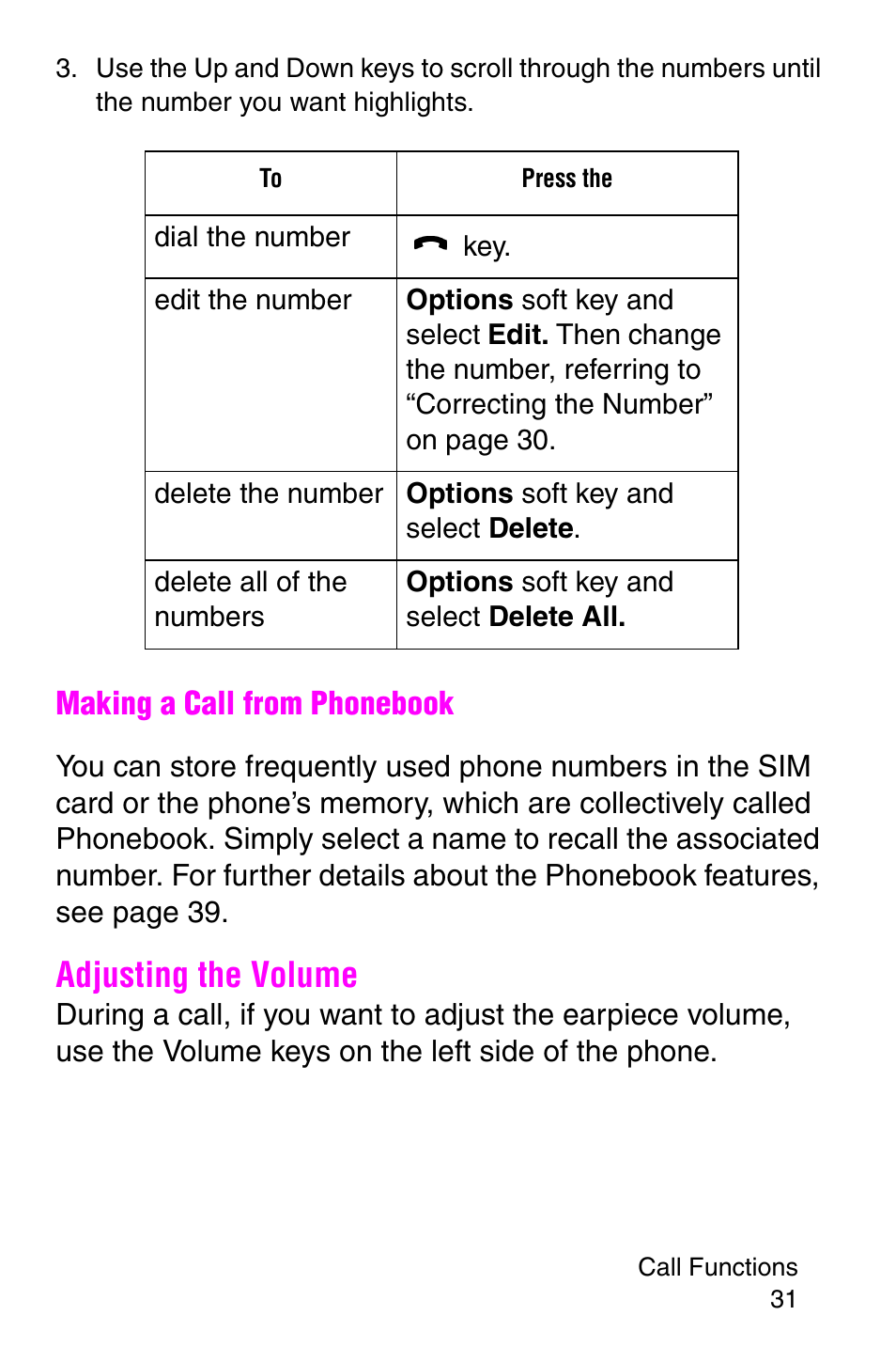 Adjusting the volume | Samsung SGH-E317CSACIN User Manual | Page 31 / 224