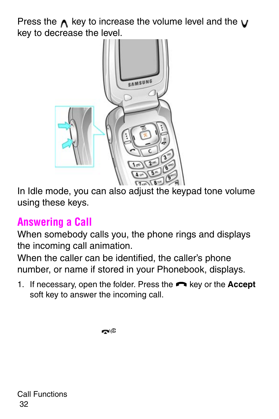 Answering a call | Samsung SGH-E317CSACIN User Manual | Page 32 / 224