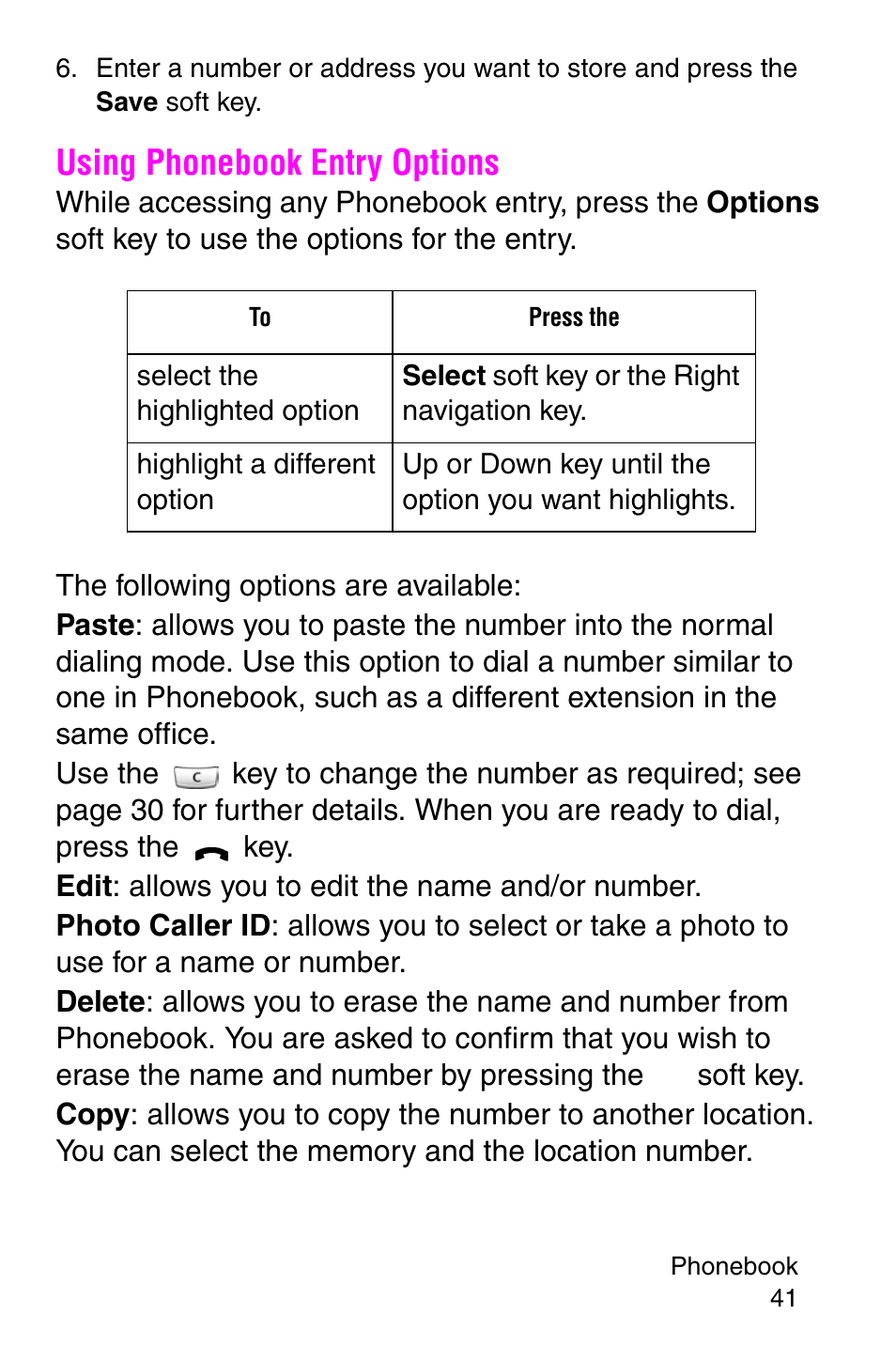 Using phonebook entry options | Samsung SGH-E317CSACIN User Manual | Page 41 / 224