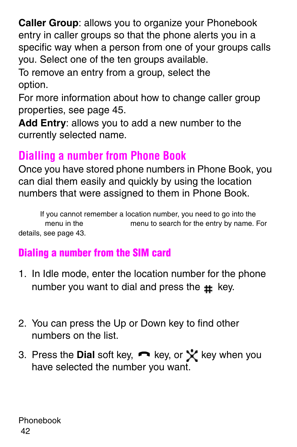 Dialling a number from phone book | Samsung SGH-E317CSACIN User Manual | Page 42 / 224