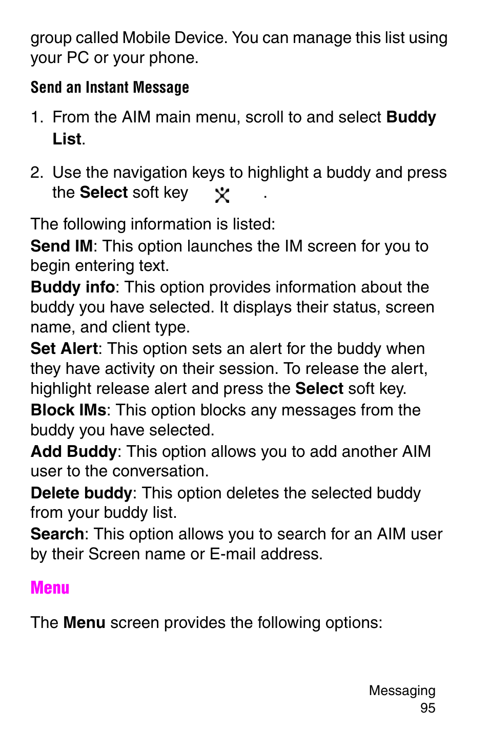 Send an instant message | Samsung SGH-E317CSACIN User Manual | Page 95 / 224