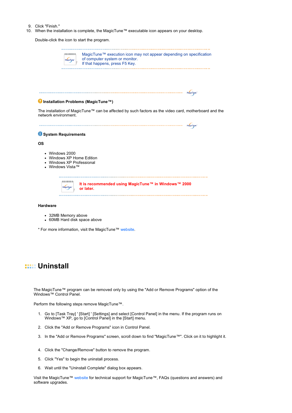 Uninstall | Samsung LS19PEWSFV-XAA User Manual | Page 27 / 50