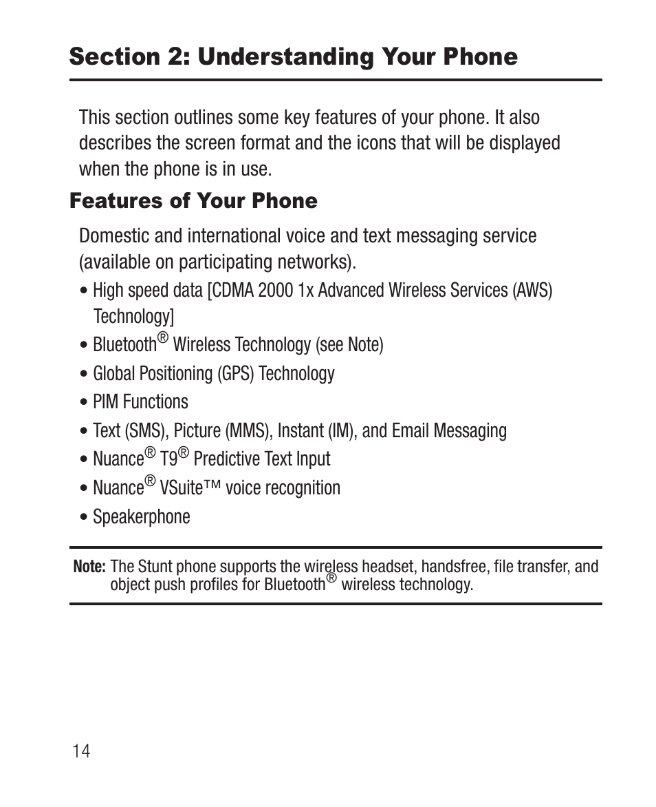 Section 2: understanding your phone, Features of your phone | Samsung SCH-R100DBAMTR User Manual | Page 18 / 132