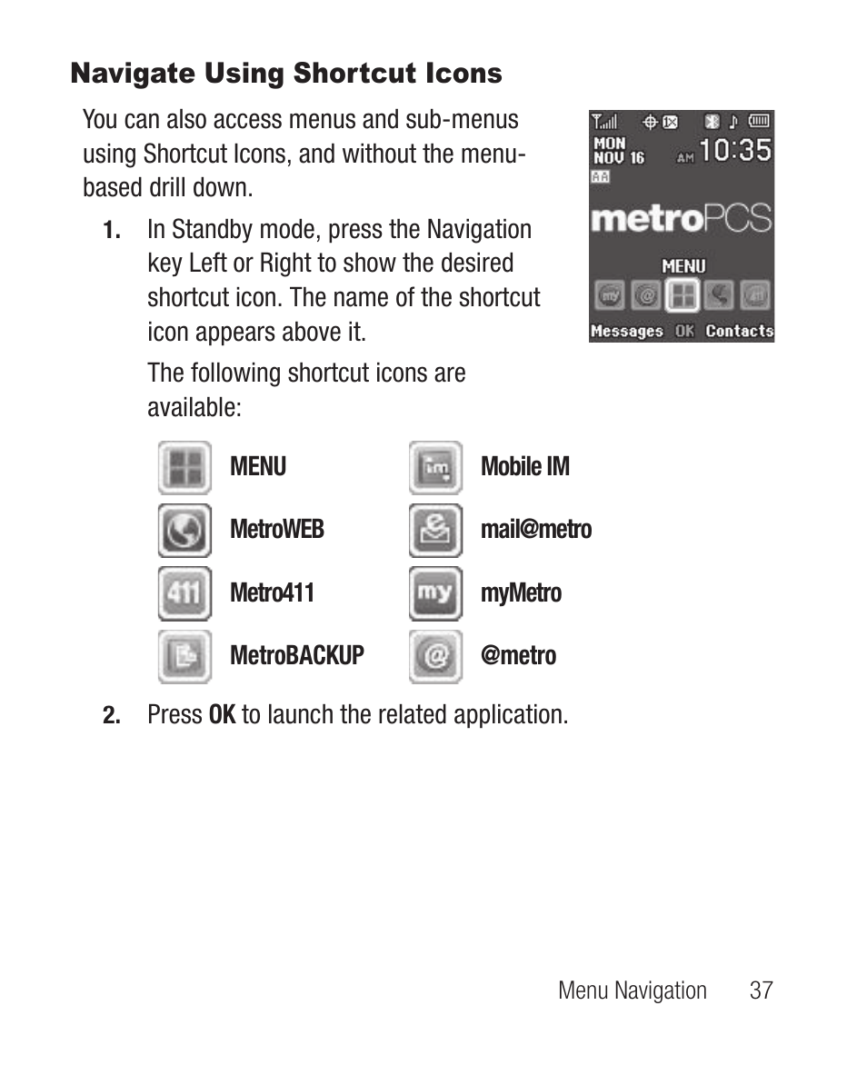 Navigate using shortcut icons | Samsung SCH-R100DBAMTR User Manual | Page 41 / 132