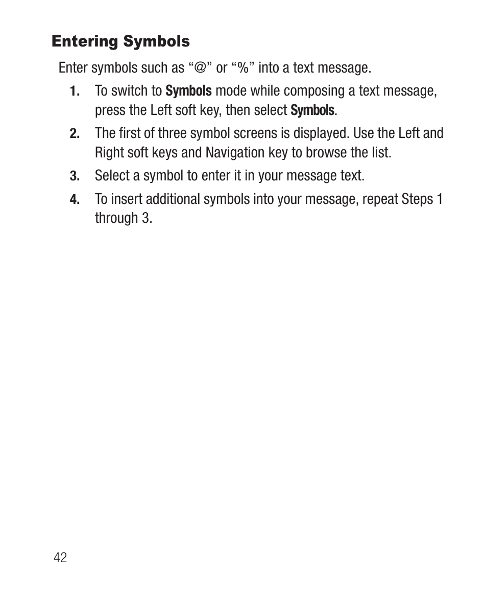 Entering symbols | Samsung SCH-R100DBAMTR User Manual | Page 46 / 132