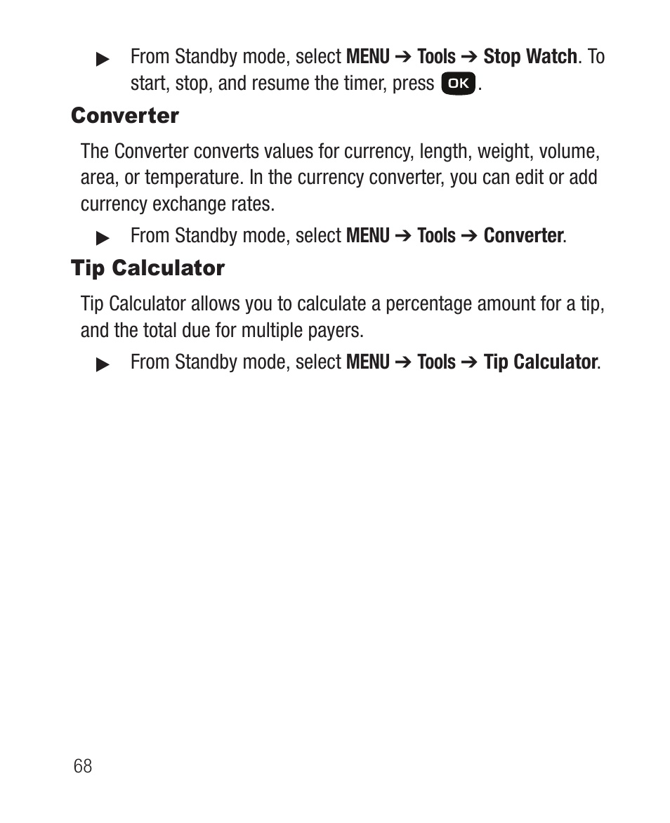 Converter, Tip calculator, Converter tip calculator | Samsung SCH-R100DBAMTR User Manual | Page 72 / 132