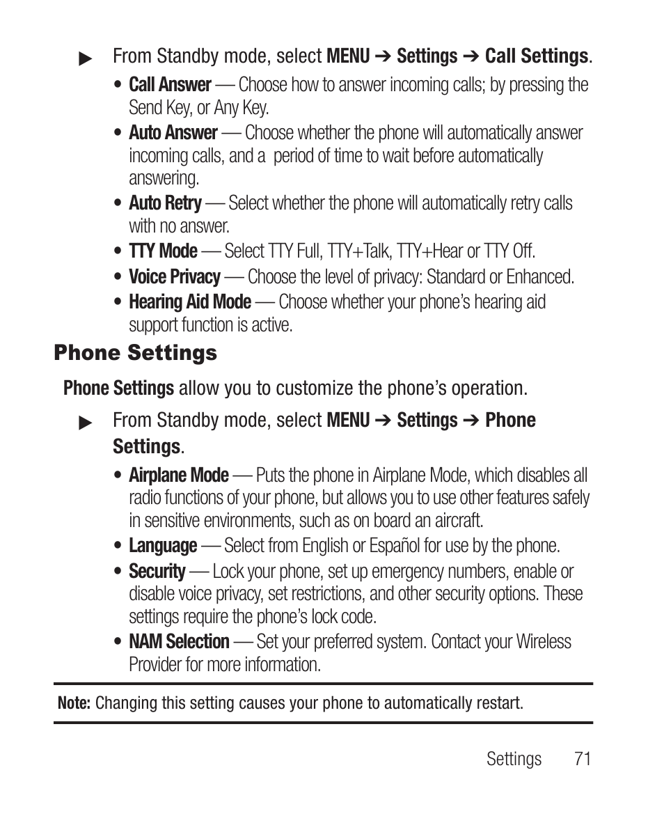 Phone settings | Samsung SCH-R100DBAMTR User Manual | Page 75 / 132