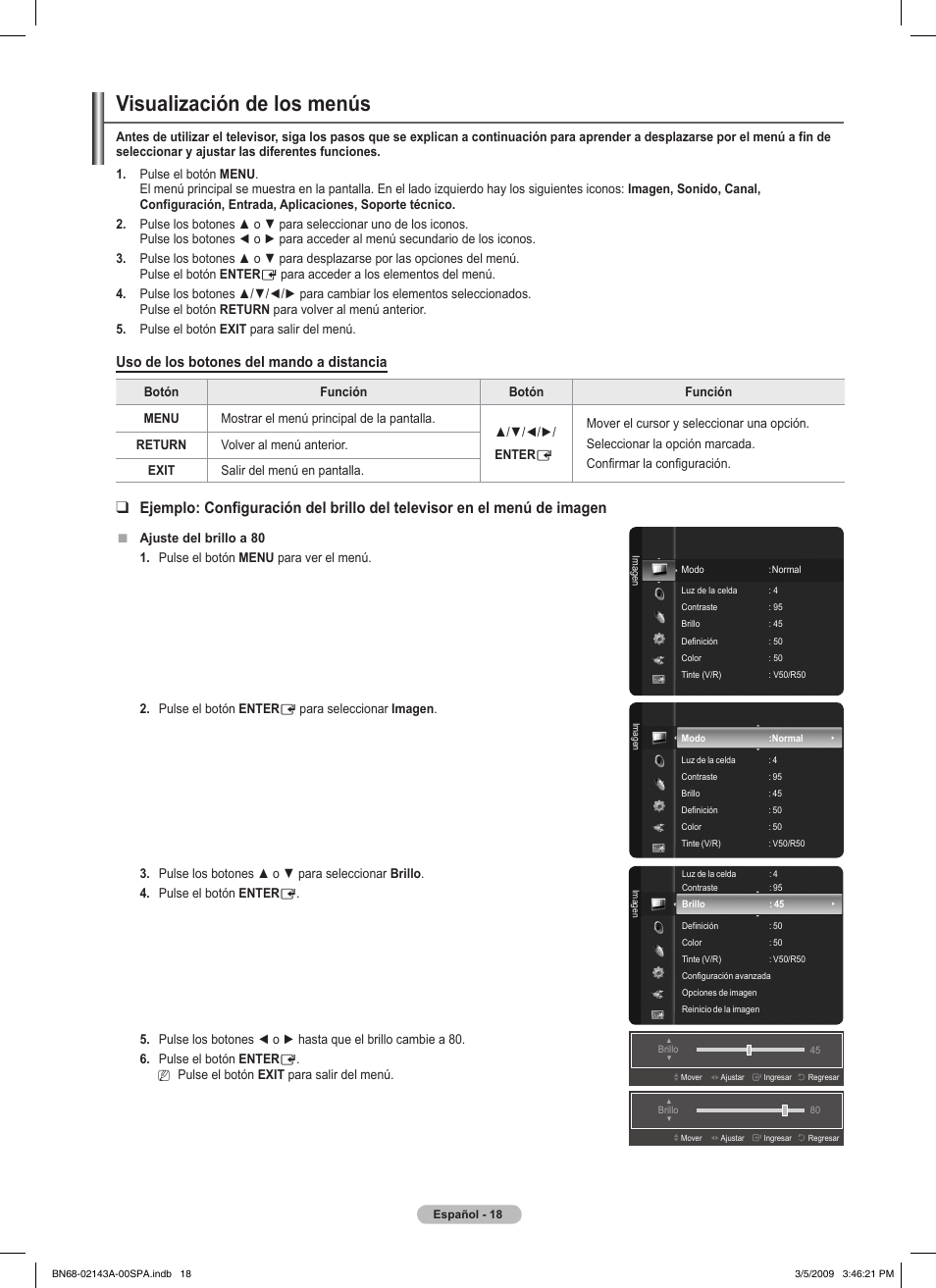 Visualización de los menús, Uso de los botones del mando a distancia | Samsung PN50B540S3FXZA User Manual | Page 69 / 103