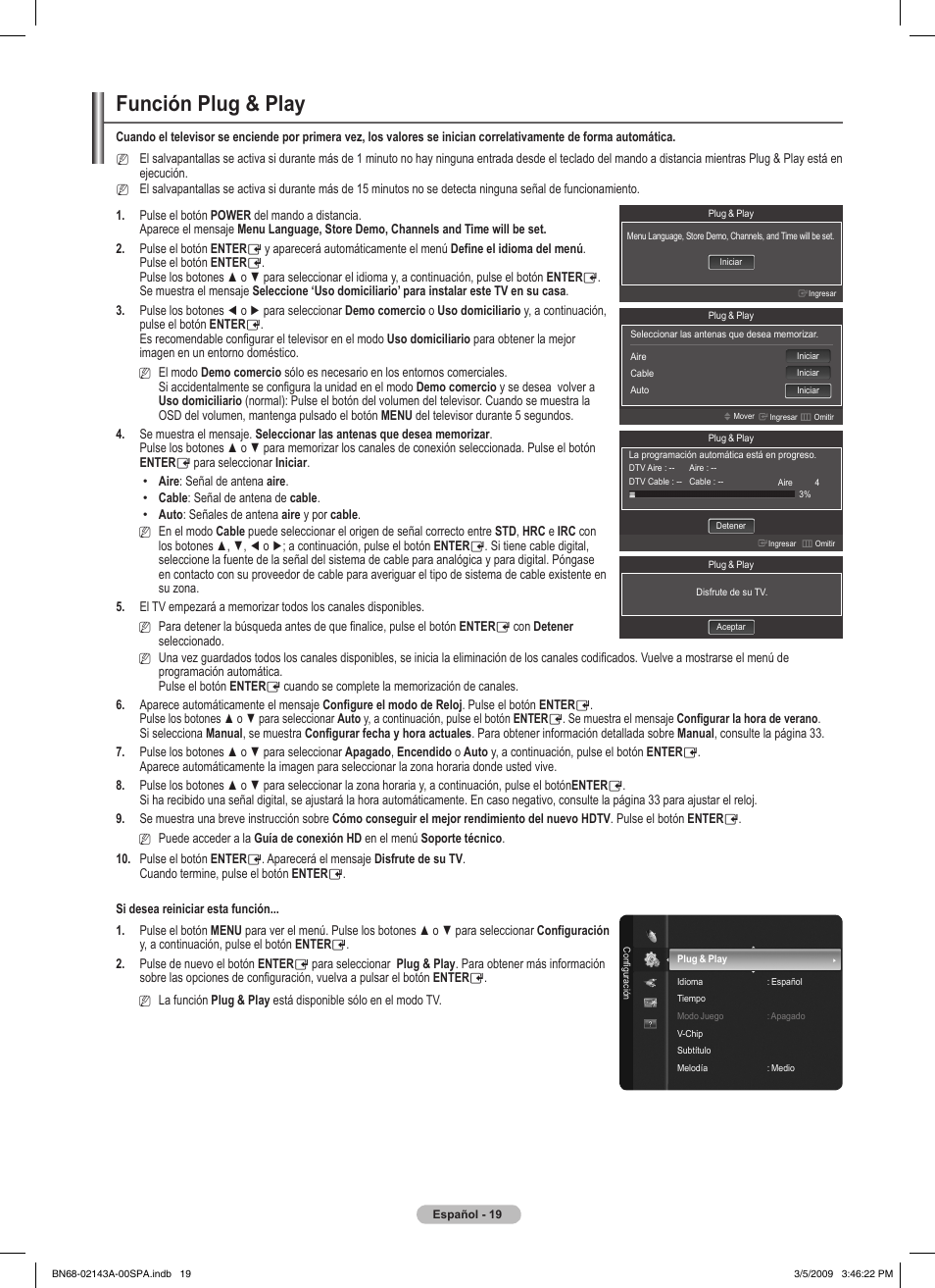 Función plug & play | Samsung PN50B540S3FXZA User Manual | Page 70 / 103