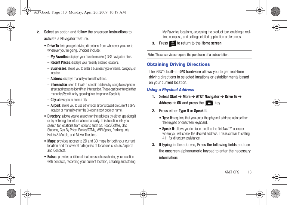 Obtaining driving directions | Samsung SGH-I637MAAATT User Manual | Page 117 / 158