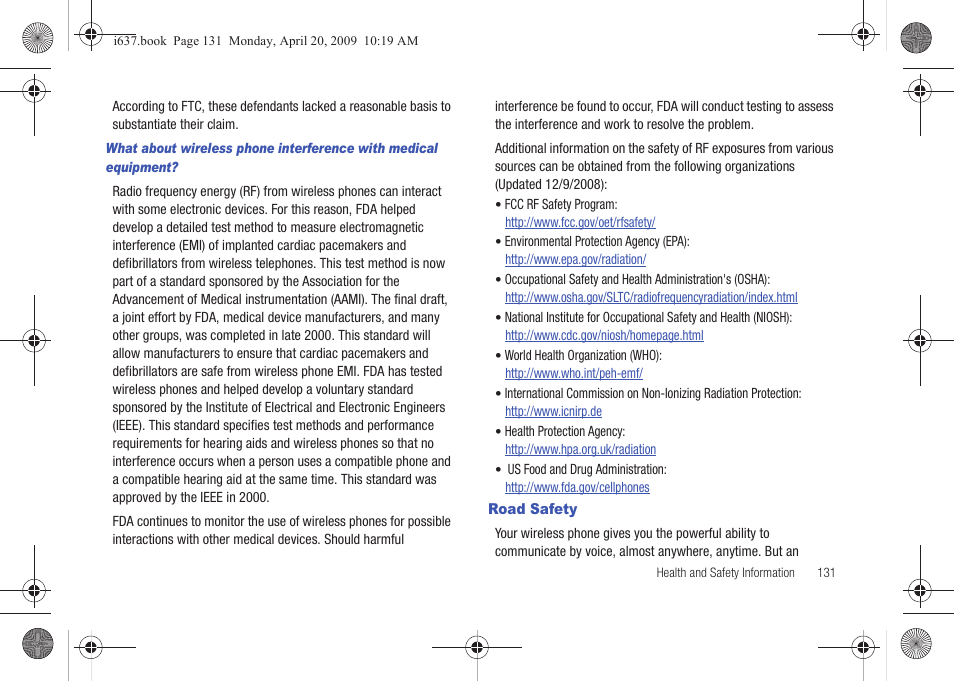 Road safety | Samsung SGH-I637MAAATT User Manual | Page 135 / 158