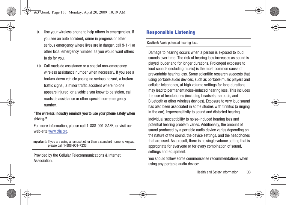 Responsible listening | Samsung SGH-I637MAAATT User Manual | Page 137 / 158