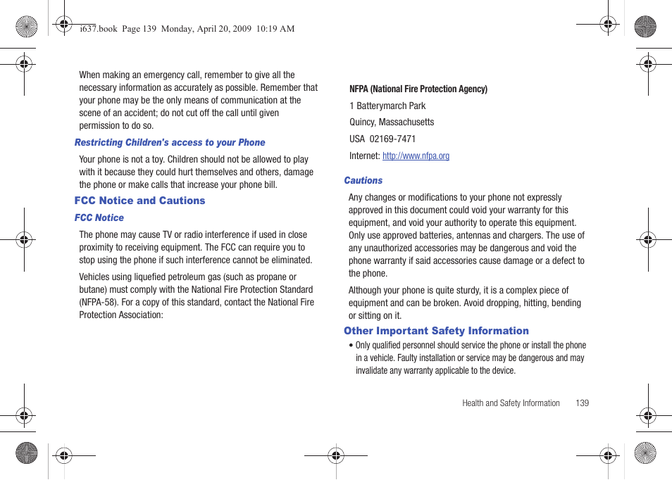 Fcc notice and cautions, Other important safety information | Samsung SGH-I637MAAATT User Manual | Page 143 / 158