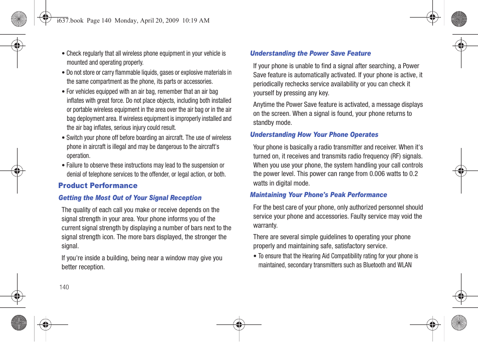 Product performance | Samsung SGH-I637MAAATT User Manual | Page 144 / 158