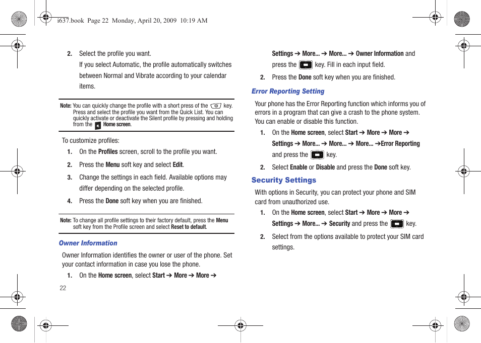 Security settings | Samsung SGH-I637MAAATT User Manual | Page 26 / 158