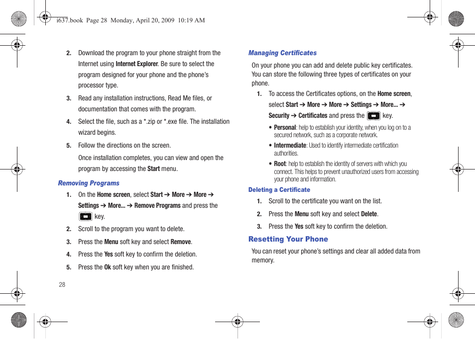 Resetting your phone | Samsung SGH-I637MAAATT User Manual | Page 32 / 158