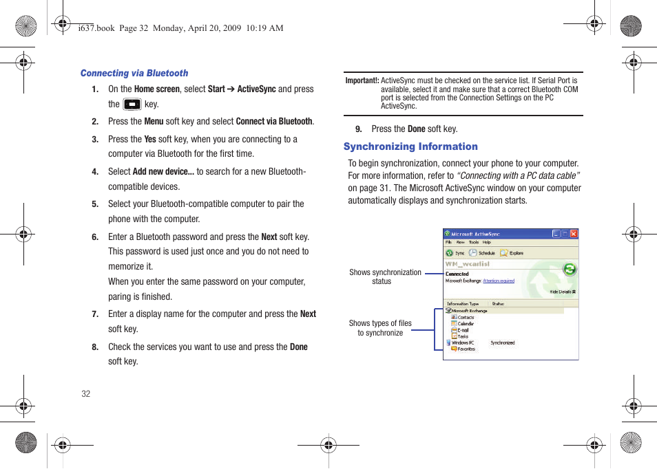 Synchronizing information | Samsung SGH-I637MAAATT User Manual | Page 36 / 158