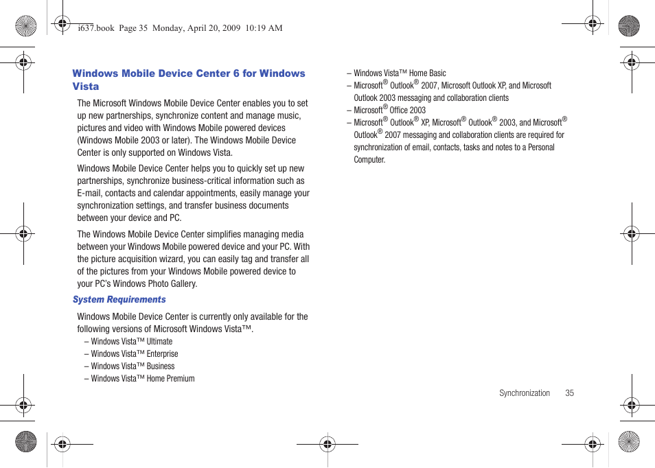 Windows mobile device center 6 for windows vista | Samsung SGH-I637MAAATT User Manual | Page 39 / 158