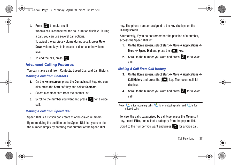 Advanced calling features | Samsung SGH-I637MAAATT User Manual | Page 41 / 158