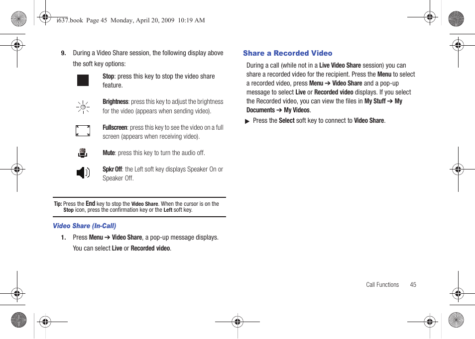 Share a recorded video | Samsung SGH-I637MAAATT User Manual | Page 49 / 158