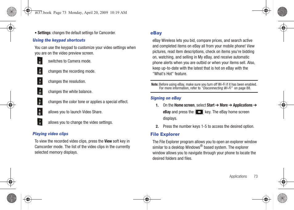 Ebay, File explorer, Ebay file explorer | Samsung SGH-I637MAAATT User Manual | Page 77 / 158