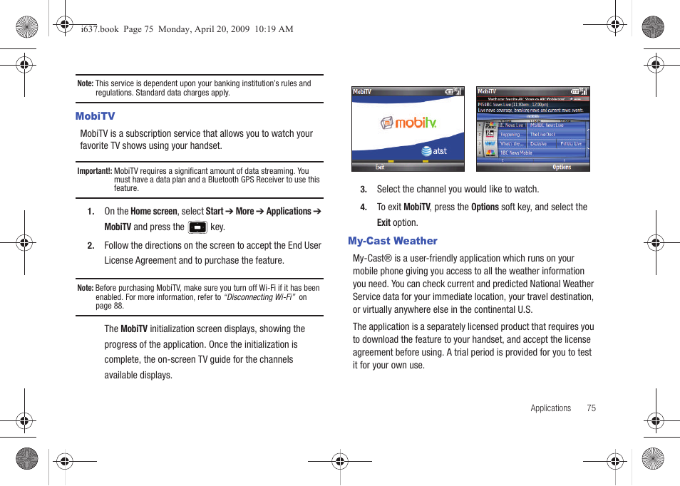 Mobitv, My-cast weather, Mobitv my-cast weather | Samsung SGH-I637MAAATT User Manual | Page 79 / 158