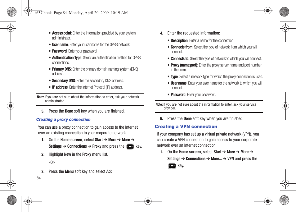 Creating a vpn connection | Samsung SGH-I637MAAATT User Manual | Page 88 / 158