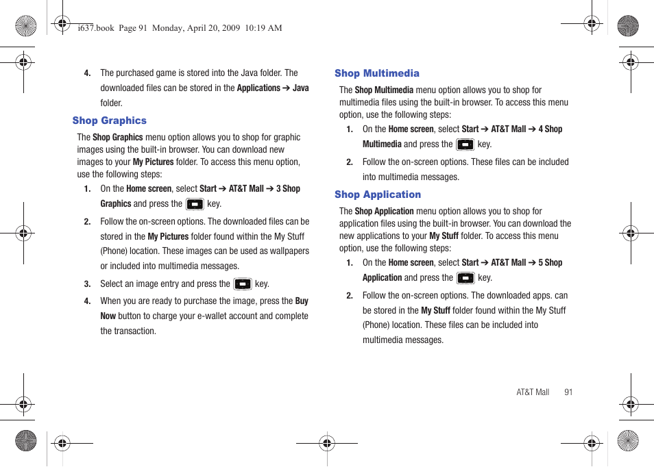 Shop graphics, Shop multimedia, Shop application | Shop multimedia shop application | Samsung SGH-I637MAAATT User Manual | Page 95 / 158