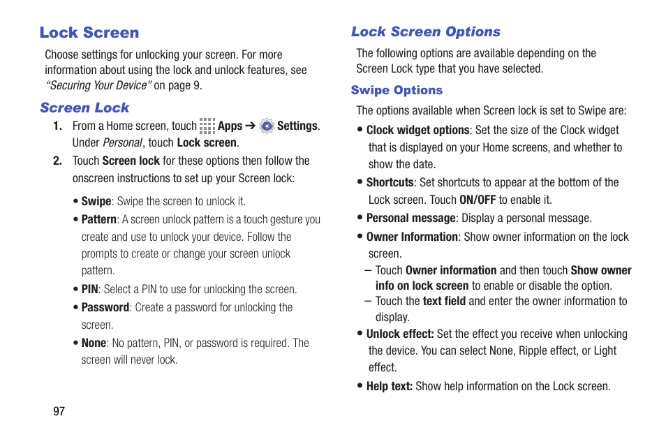 Lock screen | Samsung SM-T337VYKAVZW User Manual | Page 103 / 122