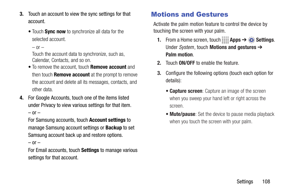 Motions and gestures | Samsung SM-T337VYKAVZW User Manual | Page 114 / 122