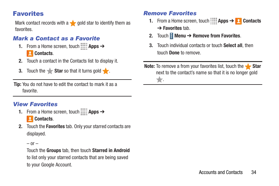 Favorites | Samsung SM-T337VYKAVZW User Manual | Page 40 / 122