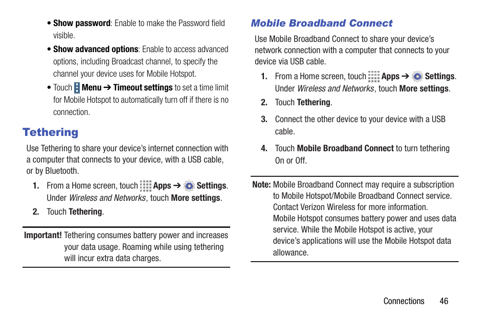 Tethering | Samsung SM-T337VYKAVZW User Manual | Page 52 / 122