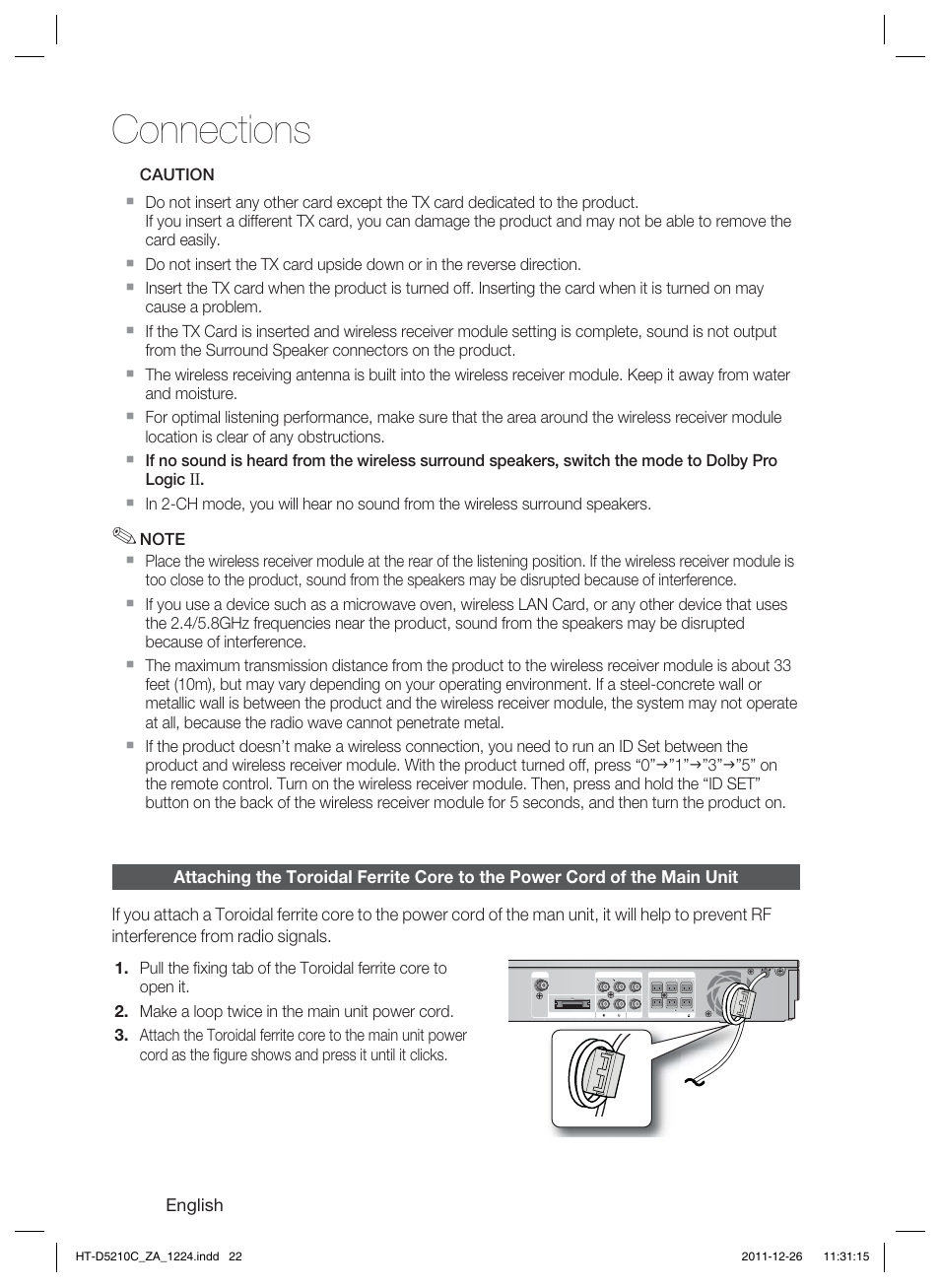 Connections | Samsung HT-D5210C-ZA User Manual | Page 22 / 85